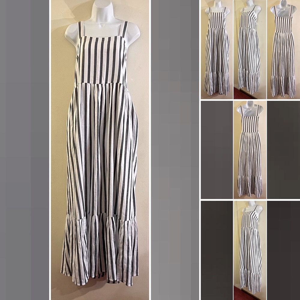 crown & ivy Black and White Striped Maxi Dress